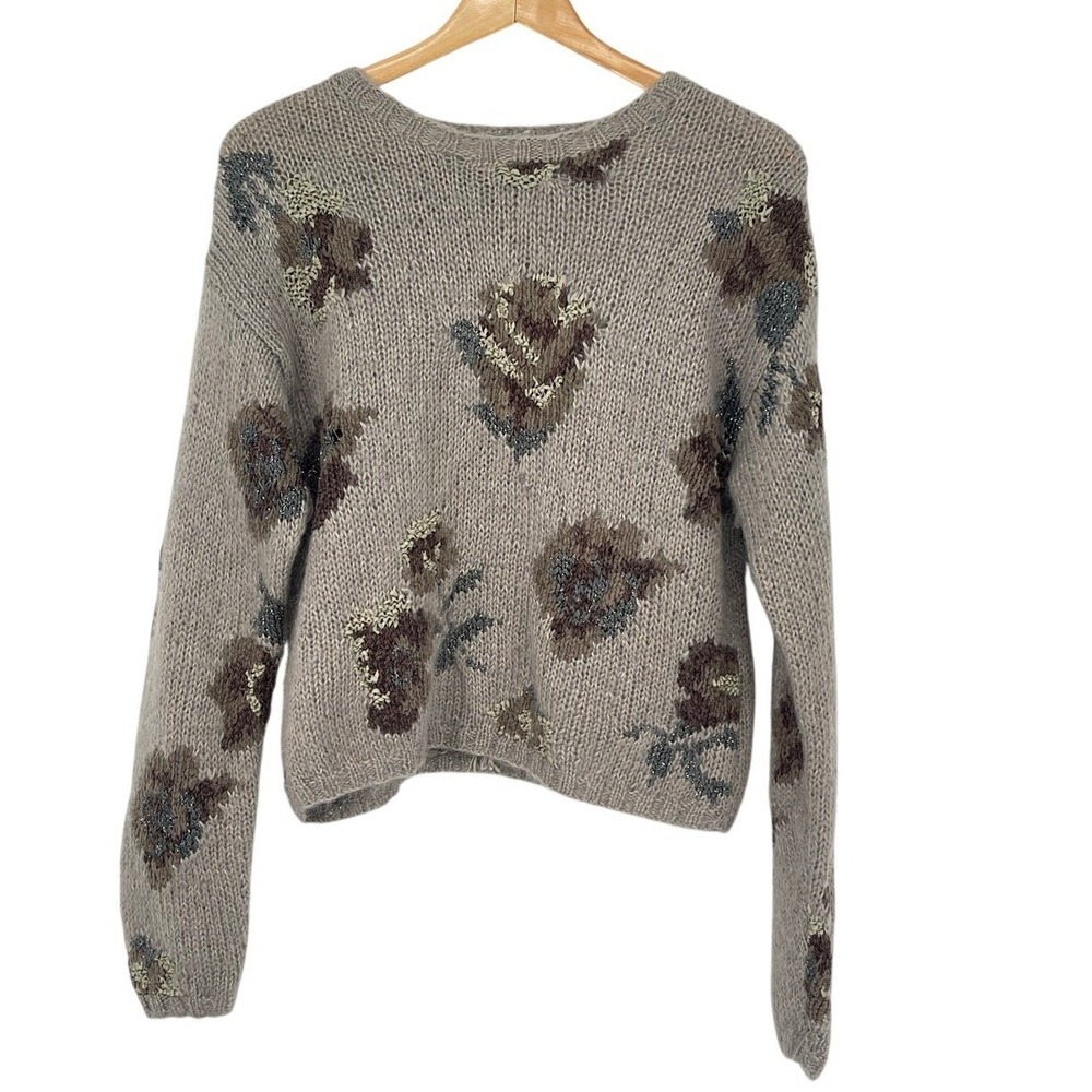 Limited Handknit Mohair Blend Floral‎ Sweater Small Vintage 90s